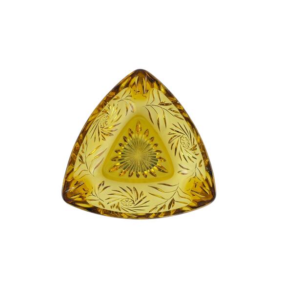 Amber Triangular Glass Ashtray 3 Rests Starburst Attributed to Hazel Atlas - Picture 13 of 16